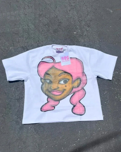 Harajuku cartoon big head pattern graphic t shirts oversized t shirt casual goth y2k tops streetwear 2000s vintage men clothing Street King Limited