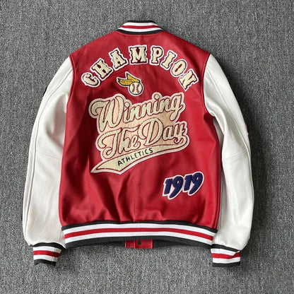 Leather Jacket Men Motorcycle Luxury Designer Embroidery Short Biker Baseball Jackets Y2k Streetwear Winter Bomber Coat White Street King Limited