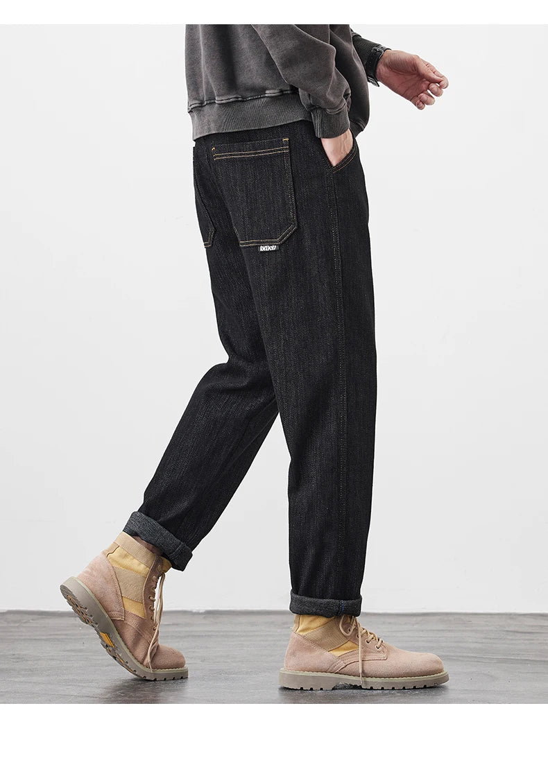 plus size 28 42 micro elastic jeans men classic fashion casual loose straight black denim jeans pant cityboy jeans long trousers unique jeans style 2018