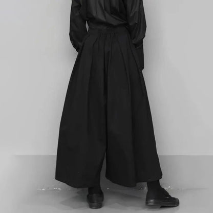 trendy gothic loose casual culottes mens japanese wide leg pants new oversize design streetwear dark black trousers male clothes relaxed fit trousers