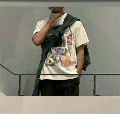 Vintage Retro Series VEGES Print High-Street Worn Streetwear Cotton Quality Casual Loose Short Sleeve Tops T-Shirt Street King Limited