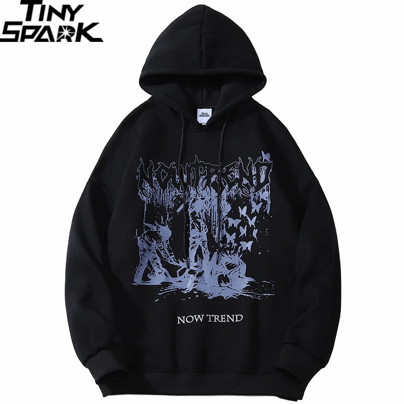 Streetwear Sweatshirt Hip Hop Hoodie Butterfly Print Hooded Pullover 2023 Men Winter Harajuku Cotton Fleece Hoodie Sweatshirt Street King Limited