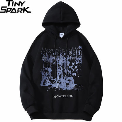 Streetwear Sweatshirt Hip Hop Hoodie Butterfly Print Hooded Pullover 2023 Men Winter Harajuku Cotton Fleece Hoodie Sweatshirt Street King Limited