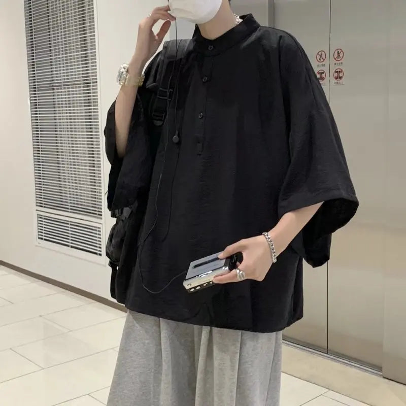 Summer Short Sleeved Shirt Men Oversized Fashion Black White Shirt Men Streetwear Korean Loose Pullover Shirt Mens Casual Shirts Street King Limited