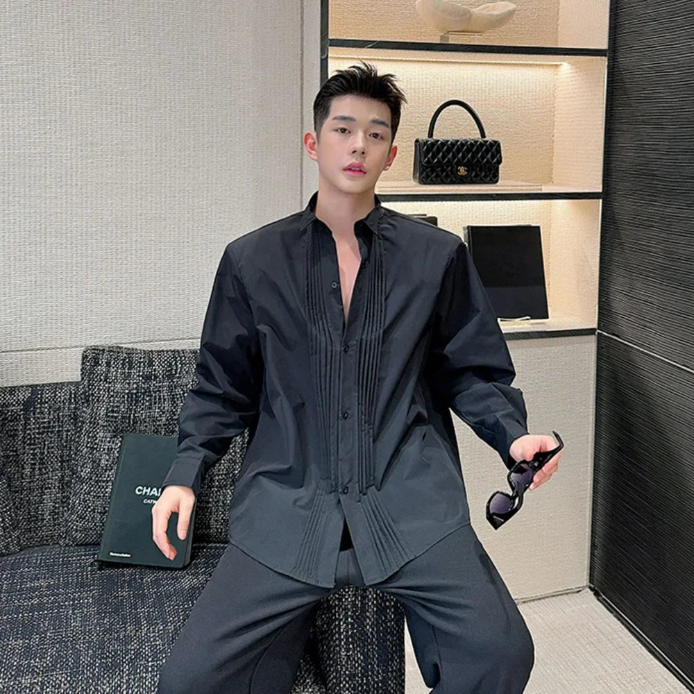 Men French Vintage Fashion Business Casual Long Sleeve Loose Dress Shirts Man Korean Streetwear Party Shirt Blouses Street King Limited