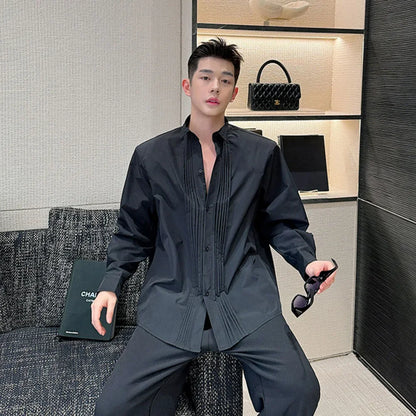 Men French Vintage Fashion Business Casual Long Sleeve Loose Dress Shirts Man Korean Streetwear Party Shirt Blouses Street King Limited