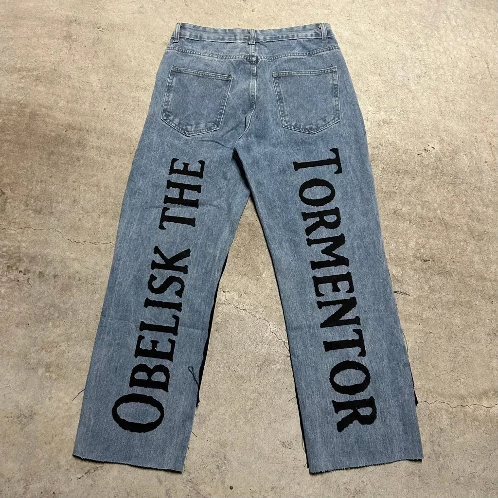 harajuku high street y2k baggy jeans punk popular print wide leg denim pants jeans streetwear trouser men clothing unique jeans style 1967