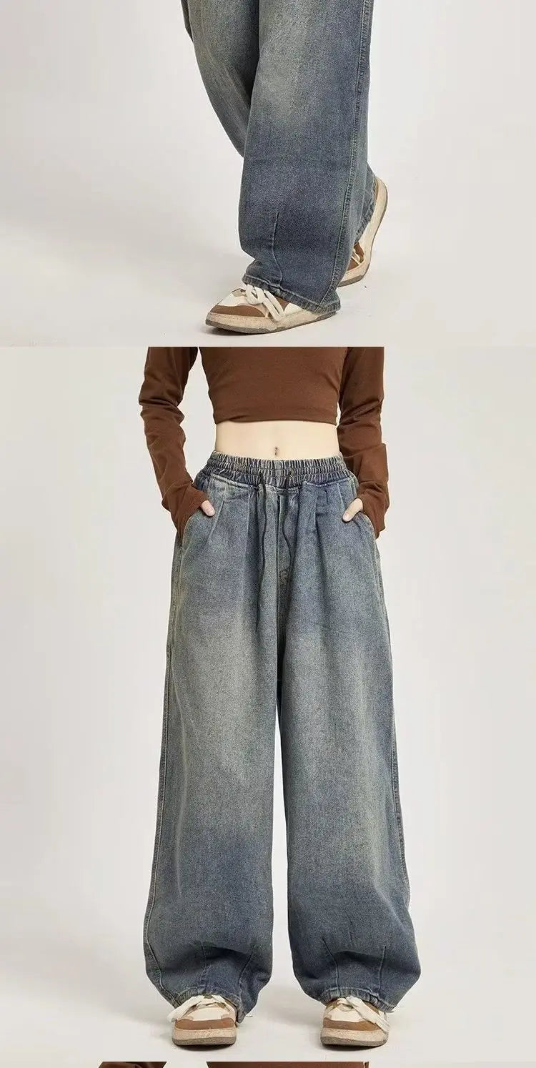 y2k american street hip hop men and women trendy personality straight tube loose jeans couple retro washed wide leg casual pants unique jeans style 4696