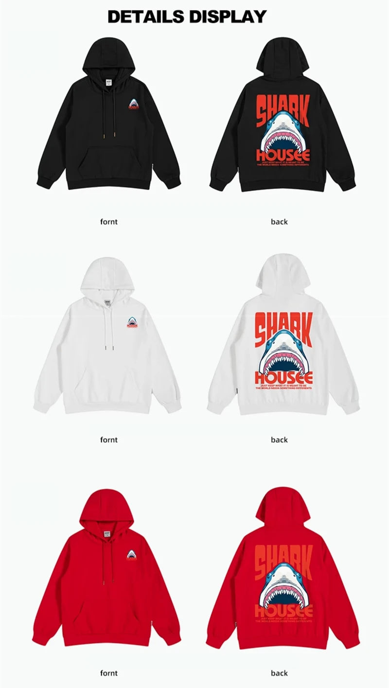 New in Anime Shark Graphic Printed Hooded Sweatshirts Men Hip Hop Fashion Pullover Hoodies Y2K Streetwear Loose Fleece Hoody Street King Limited