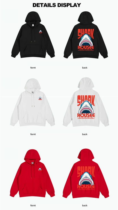 New in Anime Shark Graphic Printed Hooded Sweatshirts Men Hip Hop Fashion Pullover Hoodies Y2K Streetwear Loose Fleece Hoody Street King Limited