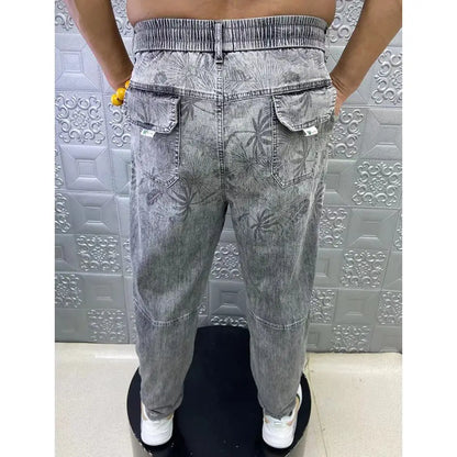 Summer Thin Loose Wide-leg Men Jeans Soft Lyocell Elastic Fashion Casual Straight Drawstring Denim Trousers Black Blue Gray Street King Limited