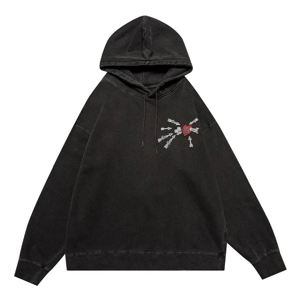 Streetwear Men Arrow Shooting Heart Graphic Letter Print Hoodies Autumn Trendy Rib Sleeve Hooded Sweatshirt Oversized 3 Colors Street King Limited