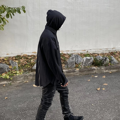 Back Zipper Vibe Style Black Long Sleeve Shirts Jackets for Men Streetwear Y2k Baggy Ropa Hombre Camisas Oversized Loose Coat Street King Limited