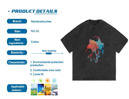 Rainbowtouches Summer T-shirts Oversized Men Fashion Acid Wash T-Shirt Loose Hip Hop High Street Style Unisex Quality Clothing Street King Limited