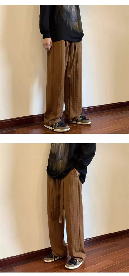 autumn waffle foam striped design pants for men new high street wide leg straight trousers casual y2k vintage pantalones hombre unique default style 101