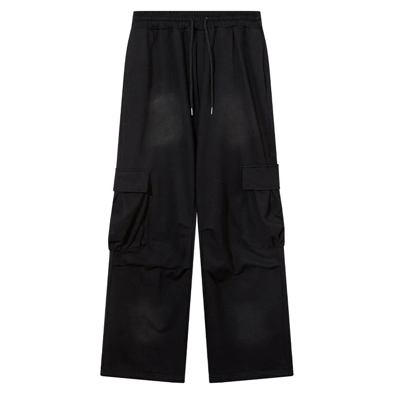 Men Sweatpants Oversized Pockets Baggy Straight Cargo Pants Hip Hop Streetwear Casual Drawstring Joggers Trousers Brown Black Street King Limited