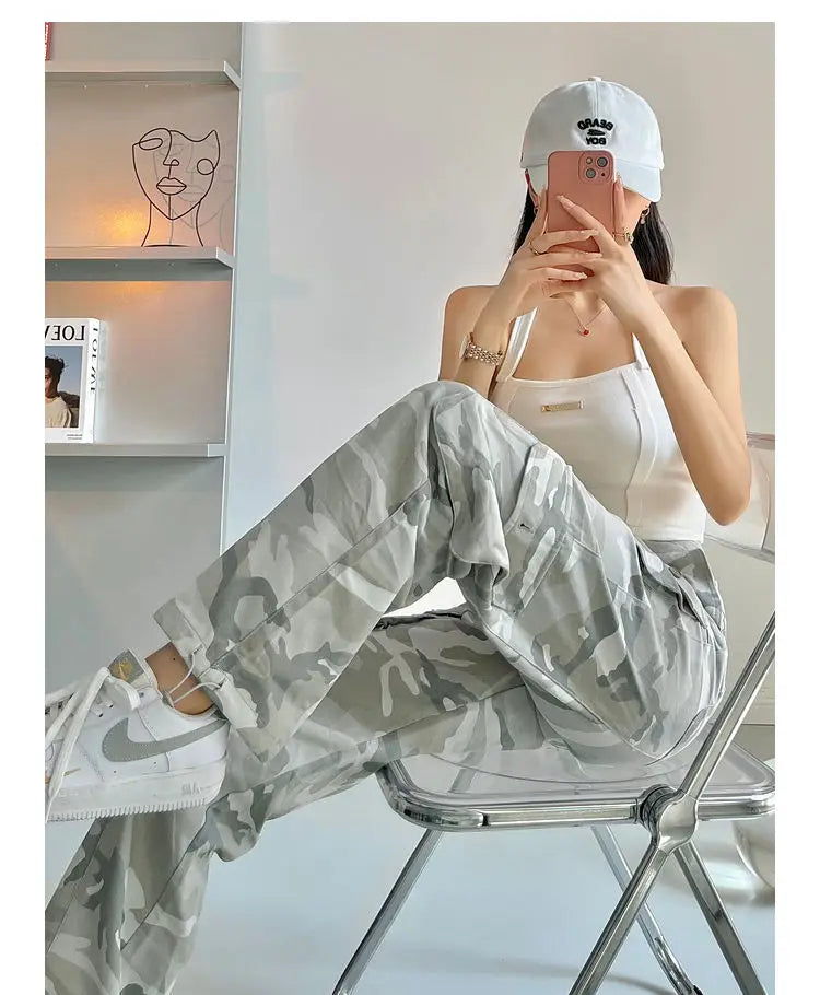 Camouflage grey cargo pants women American vintage streetwear straight loose summer hiphop hot pants ins cargo pants womens 2023 Street King Limited