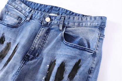 mens vintage jeans 2023 new ripped holes straight denim pants streetwear hip hop harajuku jeans trousers unique jeans style 3803