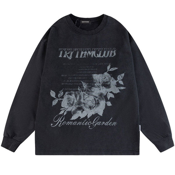 "Grey Flowers" Unisex Men Women Streetwear Graphic Sweatshirt Daulet Apparel