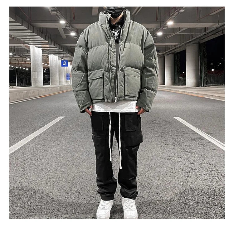 mens jacket winter parkas streetwear thicken warm washed solid zipper cotton padded bomber jackets harajuku fashion casual coat unique default style 4862