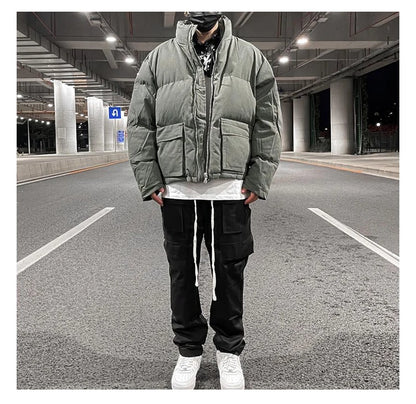 mens jacket winter parkas streetwear thicken warm washed solid zipper cotton padded bomber jackets harajuku fashion casual coat unique default style 4862
