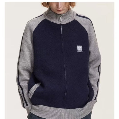 2023 College Vintage Knit Cardigan Men Harajuku Letter Print Patchwork Sweater Casual Loose Zipper Pull Homme Spring Autumn Street King Limited