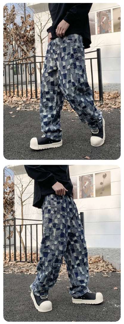 men distressed washed denim streetwear brand hip hop loose casual motorcycle cargo jeans pant cityboy y2k trousers unique cargo style 2350