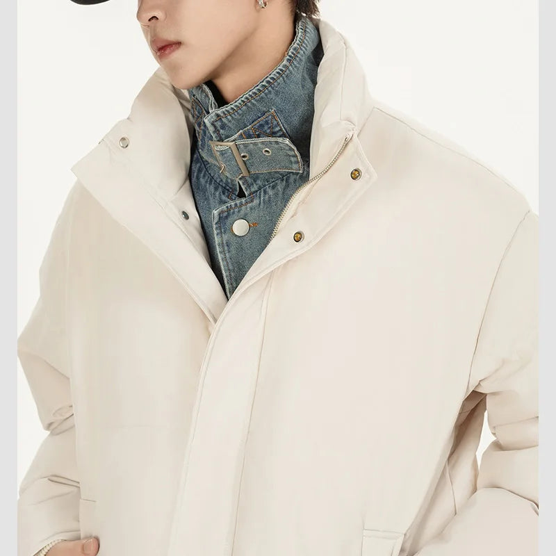 Winter Splice Denim Cotton-padded Jacket Men Women Stand Collar Fashion Loose Casual Thicken Warm Parkas Jacket Boyfriend Coat Street King Limited