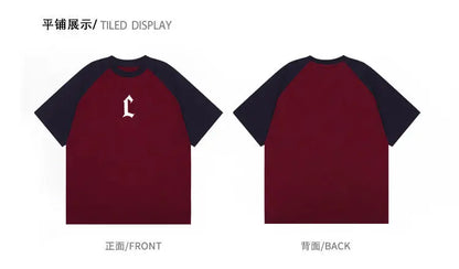 American summer personalized retro creative short-sleeved T-shirt for men new Korean style splicing raglan sleeves for couples Street King Limited