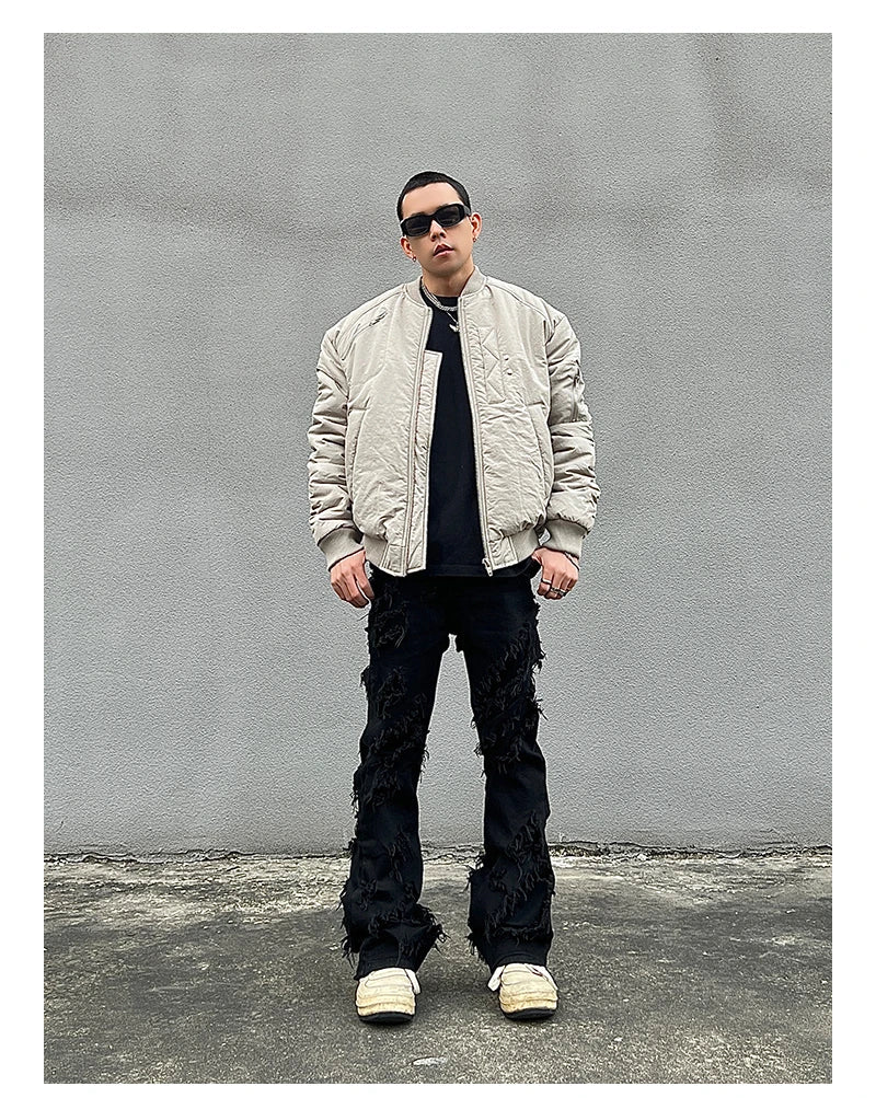 mens distressed ripped destroied tassel denim jean pants new fashion biker jeans streetwear flare pants joggers y2k men s jeans unique joggers style 2986