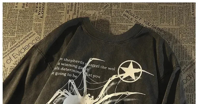 American Retro Street Spider Graphic T-Shirt - Loose Fitting College Style Couple Short-Sleeved Top for Men and Women Summer Street King Limited