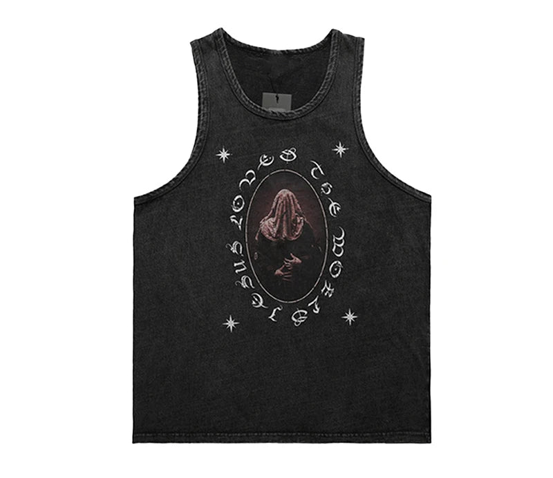 Rainbowtouches 2022 T-Shirt Unisex High Street Vintage Drak Graffiti Loose Casual Sleeveless Shirts Street Fashion Hip Hop Vest Street King Limited