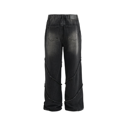 New High Street Wahsed Black Tassel Striped Baggy Jeans for Men and Women Straight Ropa Hombre Vintage Casual Denim Trousers Street King Limited