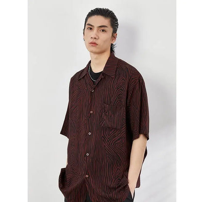 Summer new high-end design tree ring pattern printed short-sleeved Cuban collar open collar Hawaiian shirt for men and women y2k Street King Limited