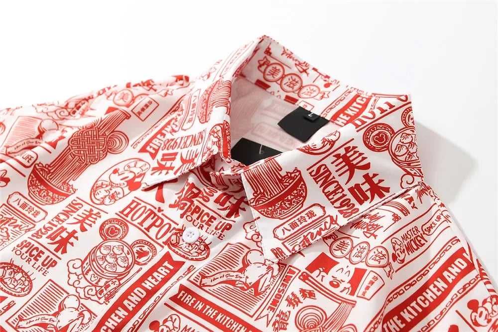 Dark Icon Full Printed Oversized Shirt for Men Summer Loose Men's Shirts Male Top Black Red Street King Limited