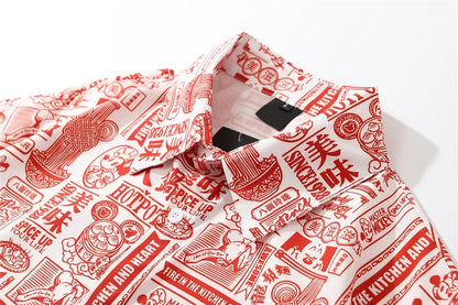 Dark Icon Full Printed Oversized Shirt for Men Summer Loose Men's Shirts Male Top Black Red Street King Limited