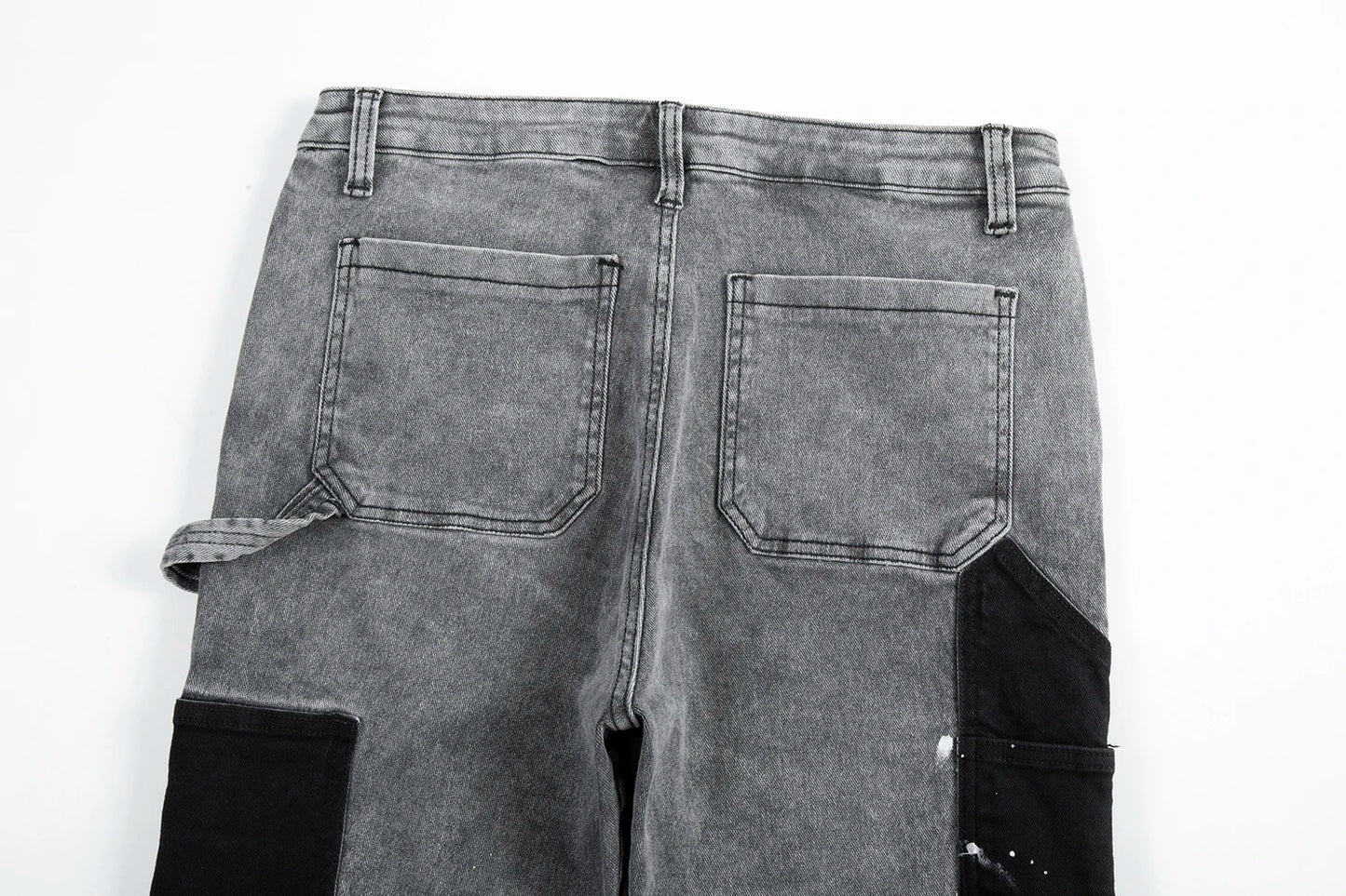 y2k spliced speckled ink patchwork baggy micro flare jeans pants for men streetwear pantalones hombre casual oversized cargos unique cargo style 3473
