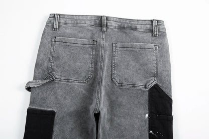 y2k spliced speckled ink patchwork baggy micro flare jeans pants for men streetwear pantalones hombre casual oversized cargos unique cargo style 3473