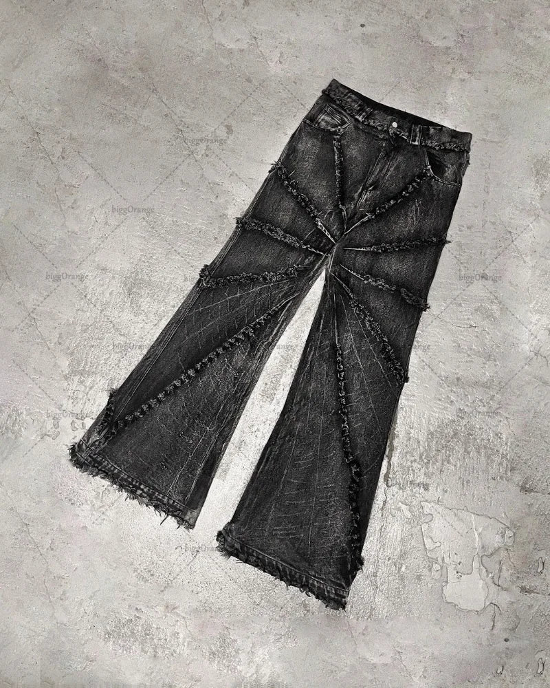 2023 street retro raw edge high waist skinny jeans mens y2k fashion casual loose versatile distressed wide leg jeans womens vintage washed jeans