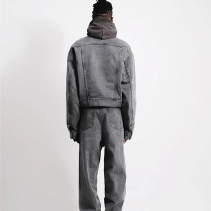 2023 autumn and winter solid color washed gray jeans jackets for men harajuku cleanfit baggy y2k denim coat oversized loose tops unique jeans style 33