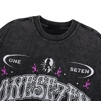 Fashion Distressed Washed T-shirt Harajuku Skull Skeleton Printed Unisex Hip Hop Tees Y2K Loose Mens Casual Cotton Tops T-shirts Street King Limited