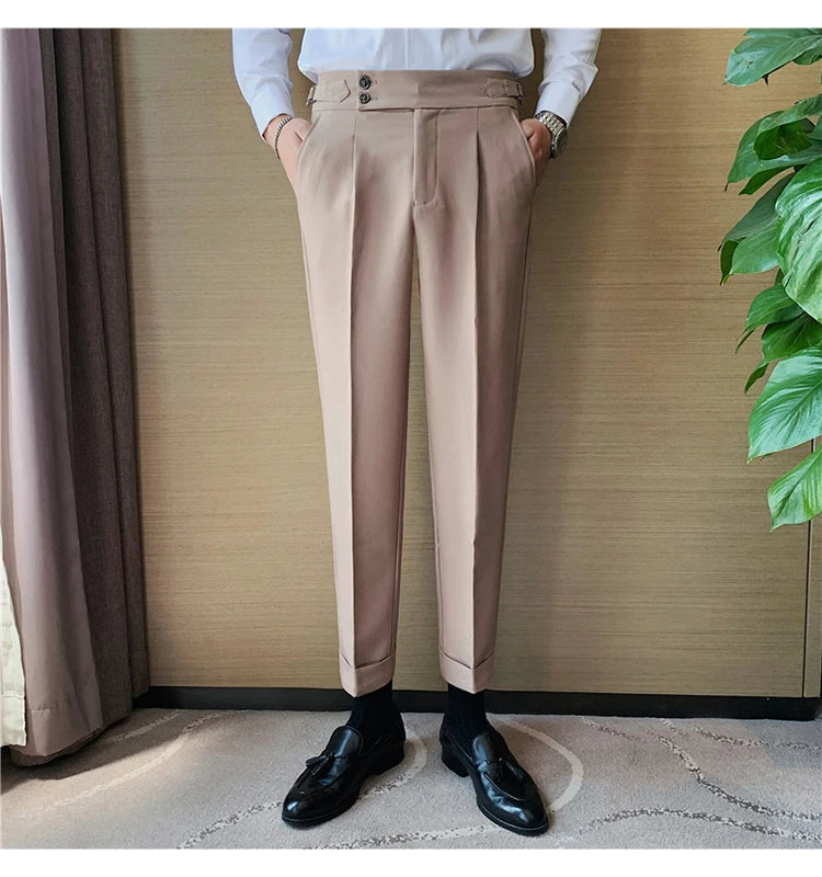 2024 High Quality Business Casual Draped High-waist Trousers Men Solid Color Formal Pants Male Formal Office Social Suit Pants Street King Limited