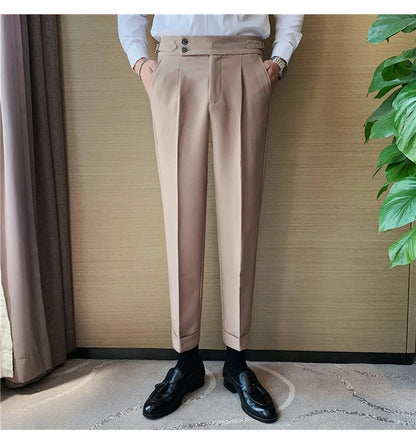 2024 High Quality Business Casual Draped High-waist Trousers Men Solid Color Formal Pants Male Formal Office Social Suit Pants Street King Limited