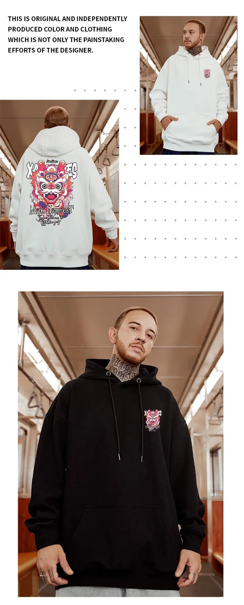 New Lion Dance Graphic Hoodies For Men Y2K Streetwear Fleece Hooded Sweatshirts Hip Hop Fashion Oversized Pullover Hoody Clothes Street King Limited