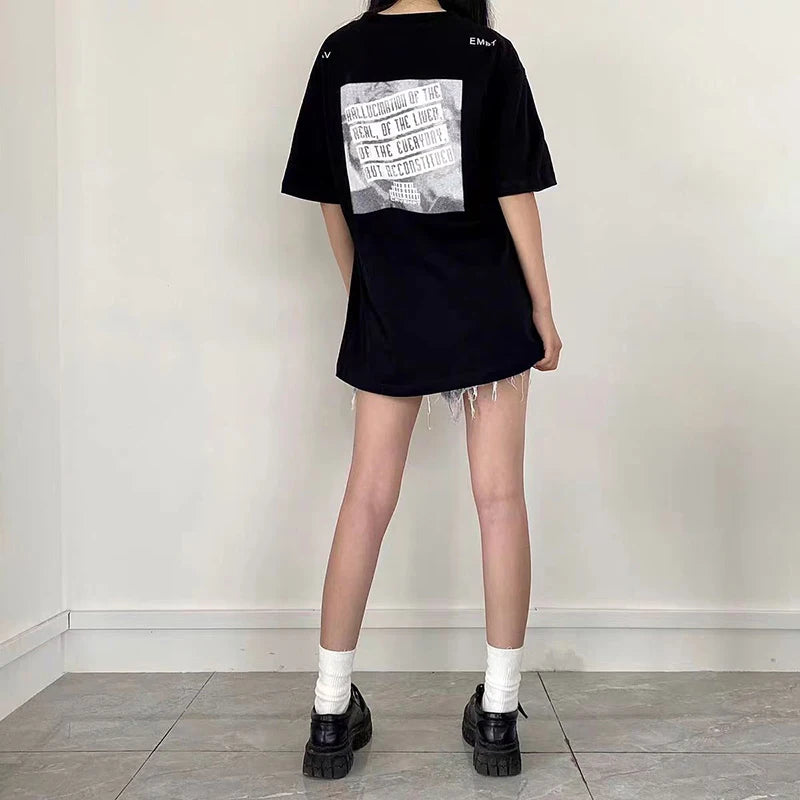 C.E T-shirts Men Woman Good Quality Cotton Casual Loose Vintage Abstract Face Printing Summer O-Neck CAVEMPT Top Tee Street King Limited