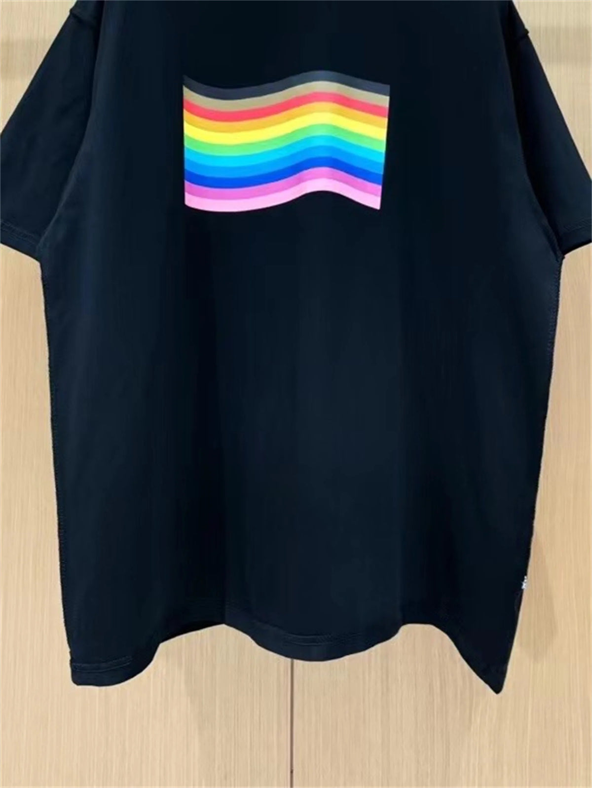 24SS BALCG style rainbow flag logo printed reverse sewn pure cotton Oversized loose short sleeved T-shirt Tops For Summer Street King Limited