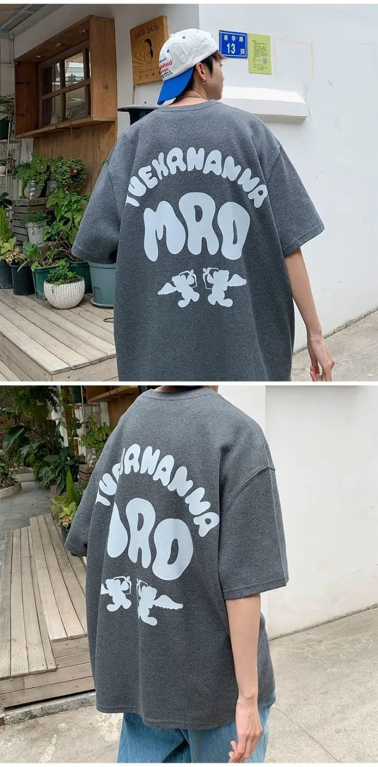 Korean street hip hop y2k printed men's T-shirt trendy brand Japanese retro loose Harajuku round neck sports half sleeved top Street King Limited