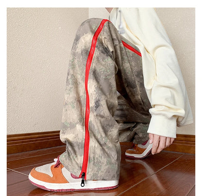 2023 outdoor side zipper camouflage baggy men cargo tracksuit pants overalls hip hop women sport long trousers spodnie dresowe unique cargo style 4085