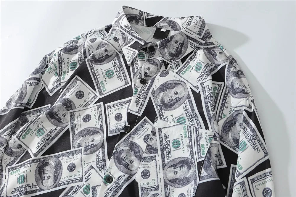 Dark Icon US Dollar Full Printed Shirts Men Turn-down Collar Casual Men's Shirt Logn Sleeve Man Clothing Street King Limited