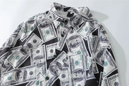 Dark Icon US Dollar Full Printed Shirts Men Turn-down Collar Casual Men's Shirt Logn Sleeve Man Clothing Street King Limited